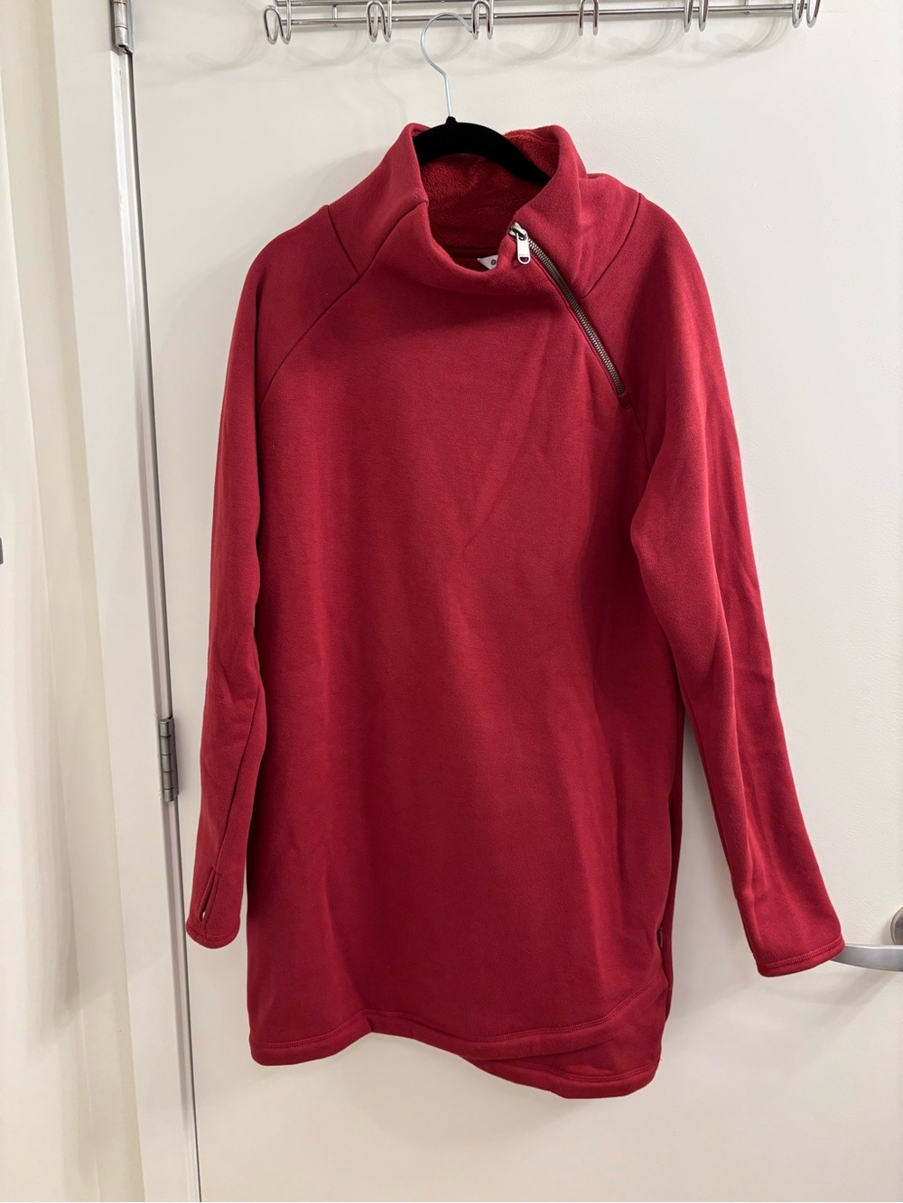 Women's Red Asymmetrical Zip Pullover Sweatshirt Dress